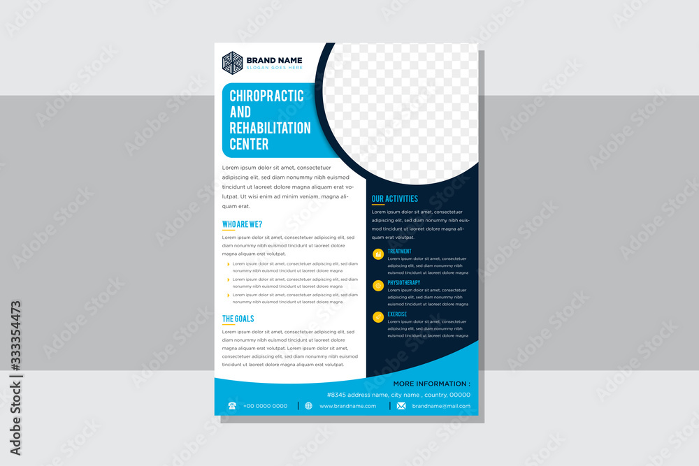 Poster template vector design for chiropractic and rehabilitation center brochure with modern layout use li