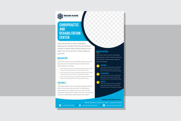 Template vector design for chiropractic and rehabilitation center Brochure with modern layout use light and dark blue color size A4 at element design. Circle space for photo, Easy to use and edit. - obrazy, fototapety, plakaty
