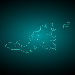 Map of Saint Martin. Wire frame 3D mesh polygonal network line, design sphere, dot and structure. communications map of Saint Martin. Vector Illustration EPS10.