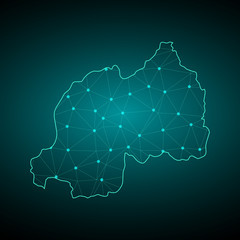 Map of Rwanda. Wire frame 3D mesh polygonal network line, design sphere, dot and structure. communications map of Rwanda. Vector Illustration EPS10. 