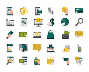 payments online, money finance commerce technology icons set flat icon shadow