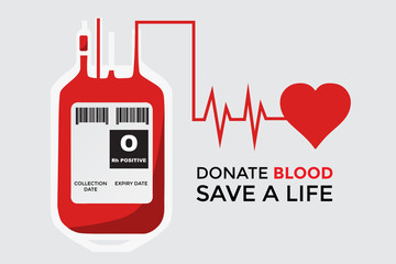 Blood donation concept. Blood bag with "Donate blood save a life" text. 