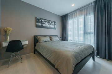 Modern peaceful Bedroom interior design in apartment.