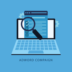 Adword campaign, Search marketing, PPC advertising banner with icons