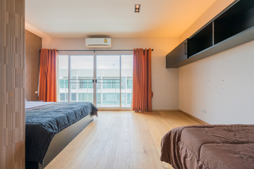 Modern peaceful Bedroom interior design in apartment.