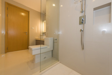 Luxury bathroom bright colors in apartment 