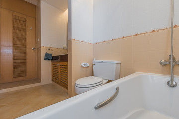 Fototapeta na wymiar white toilet clean and simple bathroom