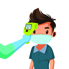 Young man get body temperature checked by medical worker 