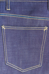 close-up of blue jeans back pockets background