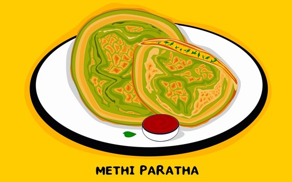 Methi Paratha indian Street Food Vector