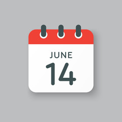 Icon calendar day 14 June, summer days of the year