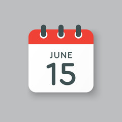 Icon calendar day 15 June, summer days of the year