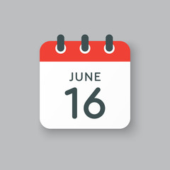 Icon calendar day 16 June, summer days of the year