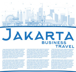 Obraz premium Outline Jakarta Indonesia City Skyline with Blue Buildings and Copy Space.