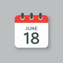 Icon calendar day 18 June, summer days of the year