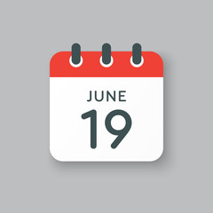 Icon calendar day 19 June, summer days of the year
