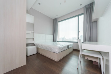 Fototapeta na wymiar Modern peaceful Bedroom interior design in apartment.