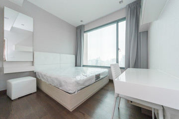 Fototapeta na wymiar Modern peaceful Bedroom interior design in apartment.
