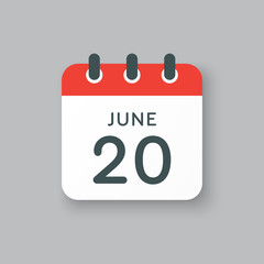 Icon calendar day 20 June, summer days of the year