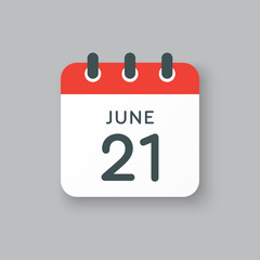 Icon calendar day 21 June, summer days of the year