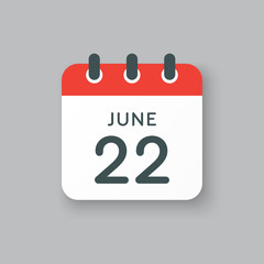 Icon calendar day 22 June, summer days of the year