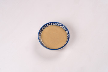 tahini on white plate