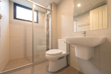 Luxury bathroom bright colors in apartment 