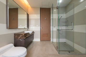 Luxury bathroom bright colors in apartment 