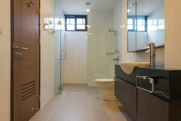 Luxury bathroom bright colors in apartment 