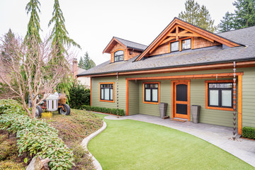 A perfect neighbourhood. Houses in suburb at Summer in the north America. Luxury houses with nice...