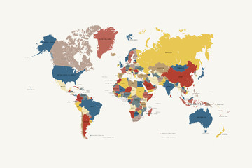 Fototapeta na wymiar Coloured world map. colourful world countries and countries names. vector illustration.