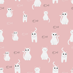 cranky cute  white cat on pink background seamless pattern eps10 vectors illustration