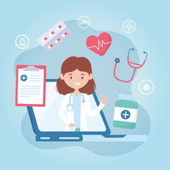 online female doctor laptop attention medical covid 19 illness