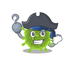 Cool coronavirus in one hand Pirate cartoon design style with hat