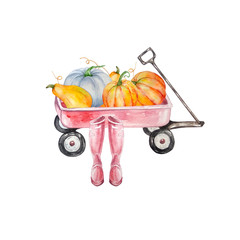 Watercolor Harvest Wagon