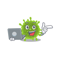 An icon of smart coronavirus working with laptop