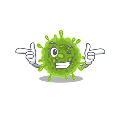 Smiley coronavirus cartoon design style showing wink eye