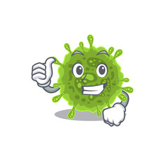 Fototapeta premium Cool coronavirus cartoon design style making in Thumbs up gesture