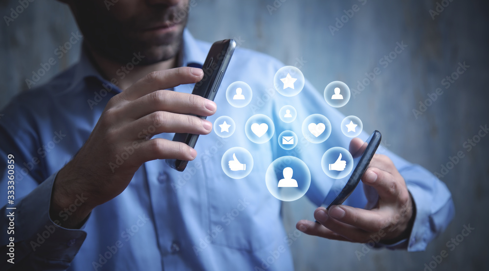 Canvas Prints man using smartphones. contact. internet. communication. technology