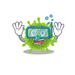 A cartoon picture featuring coronavirus wearing Diving glasses