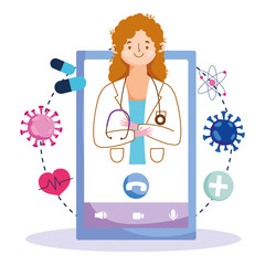 online health, female doctor professional smartphone consultation covid 19 pandemic