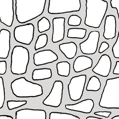 Stones handdrawn seamless white and gray pattern. Vector illustration.