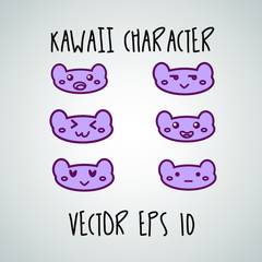 Kawaii anime character. Flat vector EPS 10. Mood. Expression. Sticker. Pastel violet colors. 