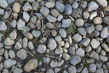 close up of pebbles and rocks with a little bit of grass