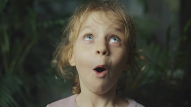 The little girl is surprised. face close-up.