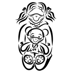 girl and teddy bear in medical masks with smiles