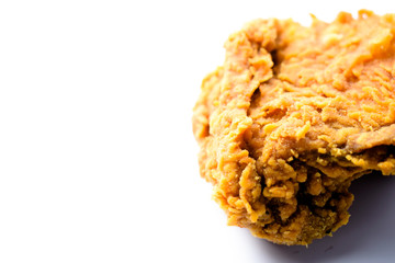 Close up fried chicken on white isolated background