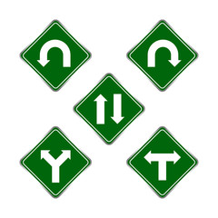 Obraz premium road signs green set, traffic road sign green isolated on white, signpost caution for direction, road sign and white arrow pointing