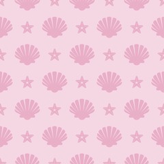 Seamless sea/ocean life pattern with oysters and star fishes. Design element for websites, wallpapers, birthday card, scrapbooking, fabric print, pattern textile print,  baby shower invitation. 