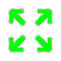 fluorescent green expand arrow isolated on white, arrows pointing out in a square shape, expand arrow icon for resizes, drag arrow for all direction app, arrows pointer cursor of mouse expanding icon